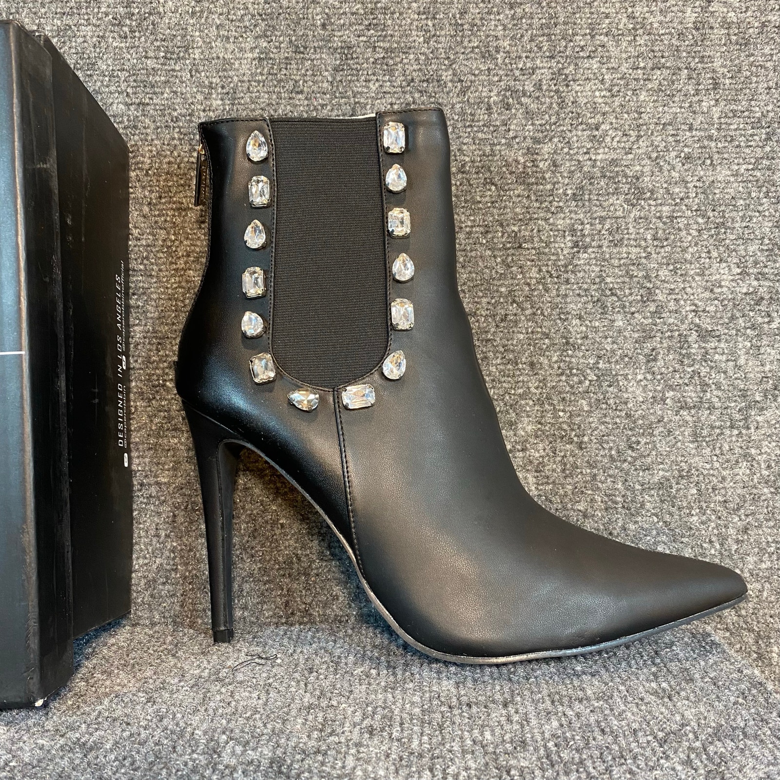 Brand New Cape Robbins Women's 7.5 Black Faux Leather Jooah Booties Boots Heeled